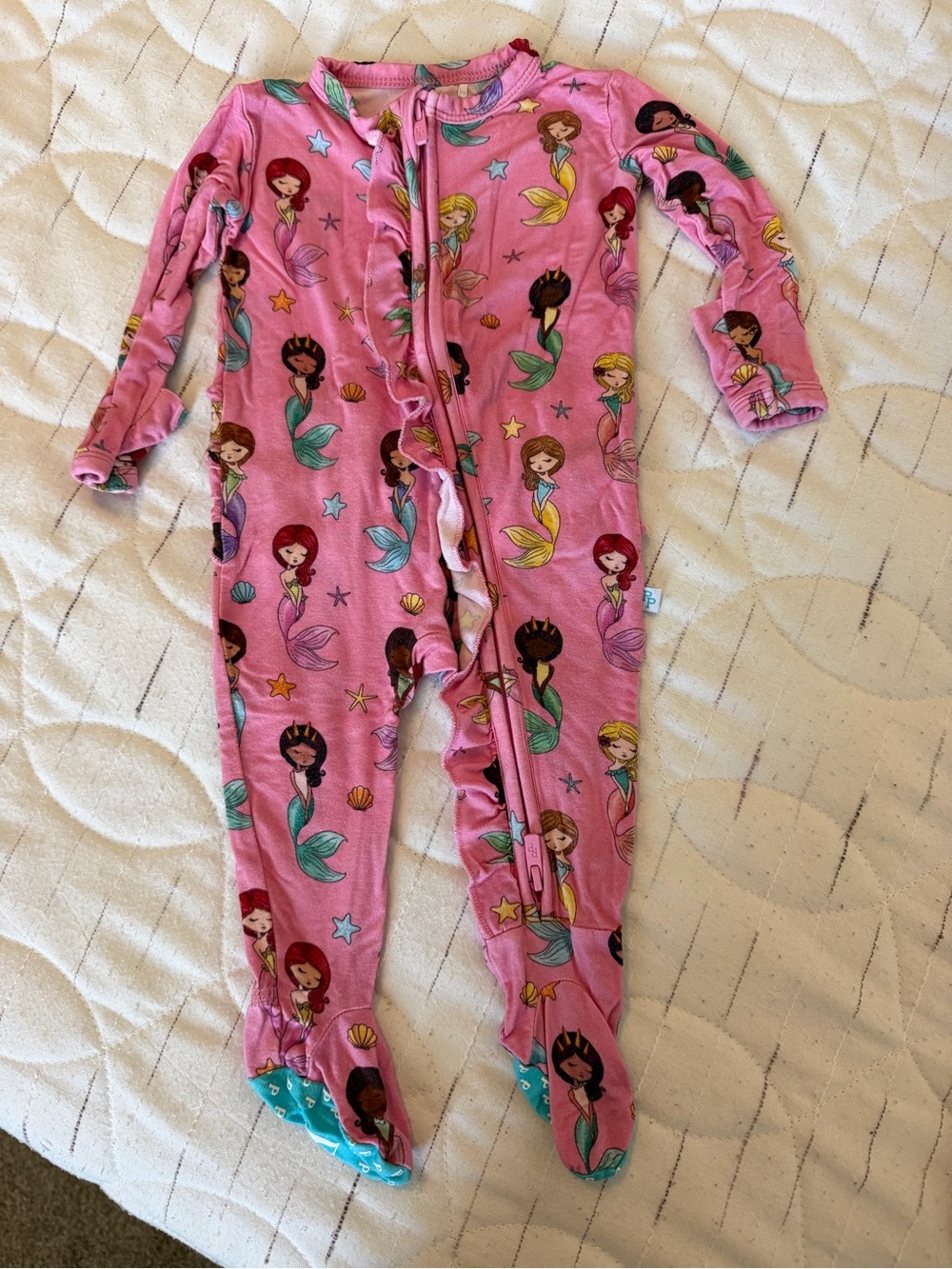 Posh Peanut Pink Mermaid Print Footed Pajamas